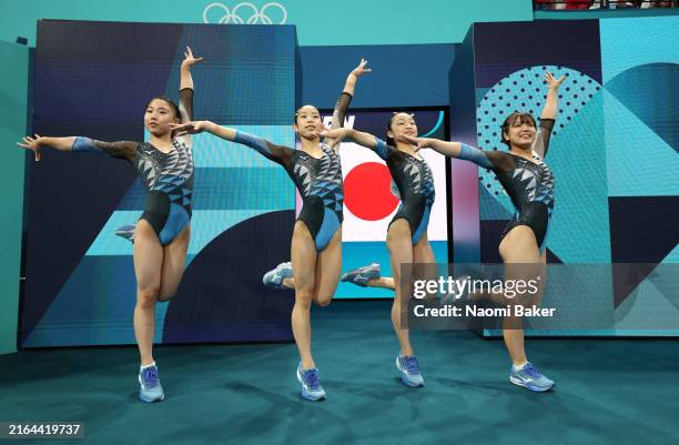 Gymnasts of Team Japan are introduced prior to the Artistic Gymnastics Women's Team Final on day four of the Olympic Games Paris 2024 at Bercy Arena...