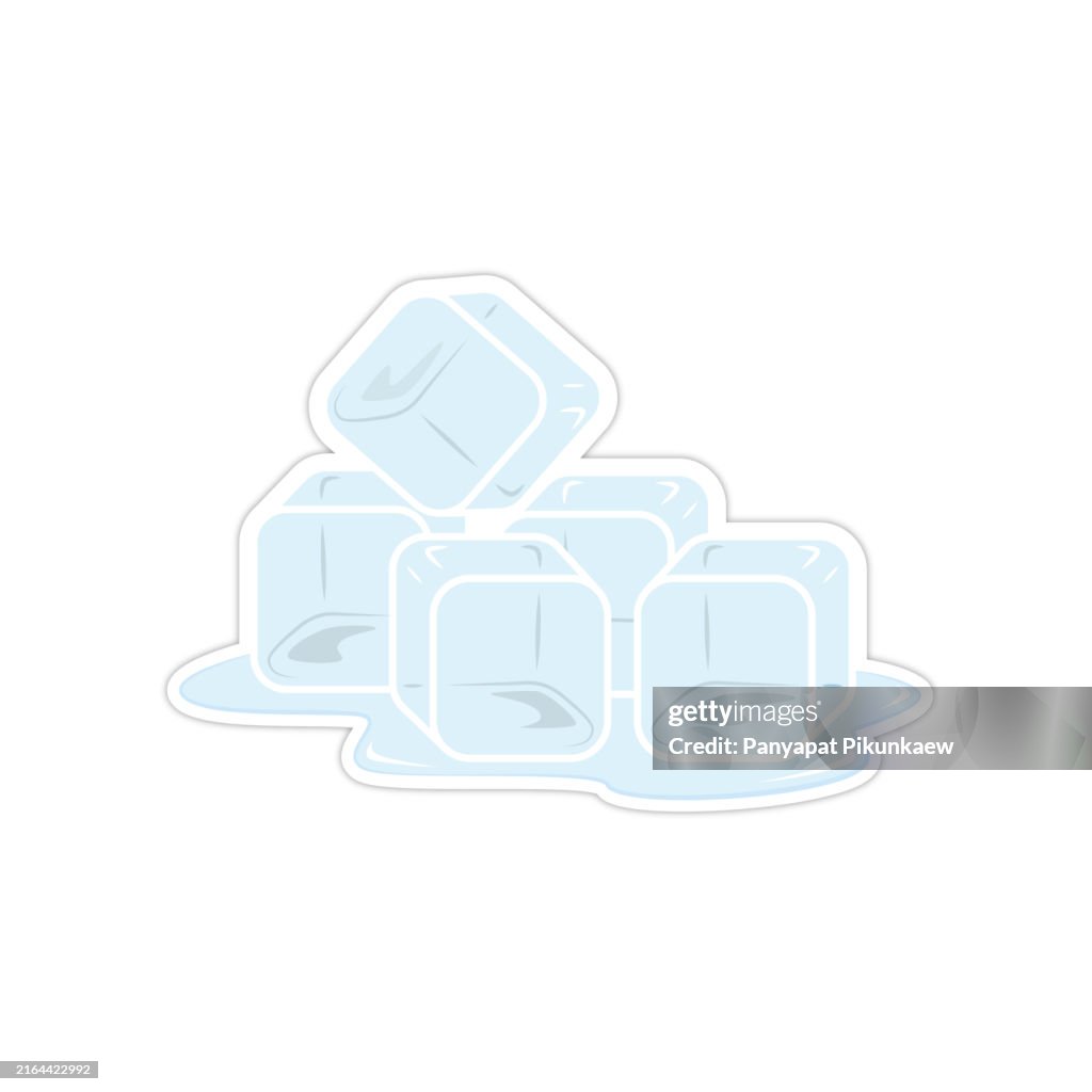 Vector illustration of Ice cubes melting in a puddle of water.