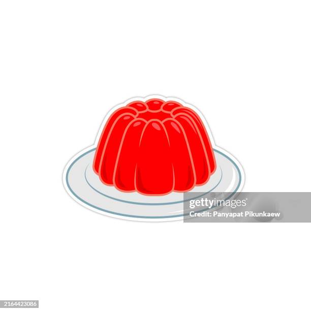 vektorillustration von rotem gelee-dessert, das auf einem teller sitzt. - gelatine stock-grafiken, -clipart, -cartoons und -symbole