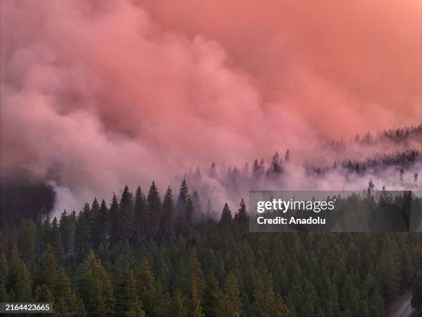 View huge smoke as Park Fire of wildfires continue in Tehama County, California, United States on July 30, 2024. Park Fire has reached almost 400,000...