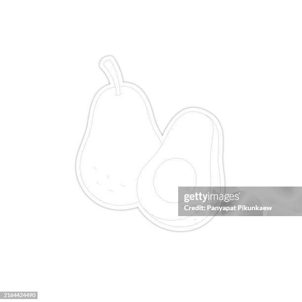 vector illustration of whole and halved avocado showing seed inside dot to dot line drawing for children to learn to draw lines along the dotted lines. - guacamole isolated stock illustrations
