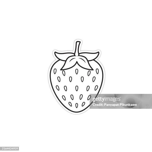 vector illustration of red strawberry cartoon drawing with white border black and white drawing for children to learn to color according to the picture. - coloring book page illlustration technique stock illustrations