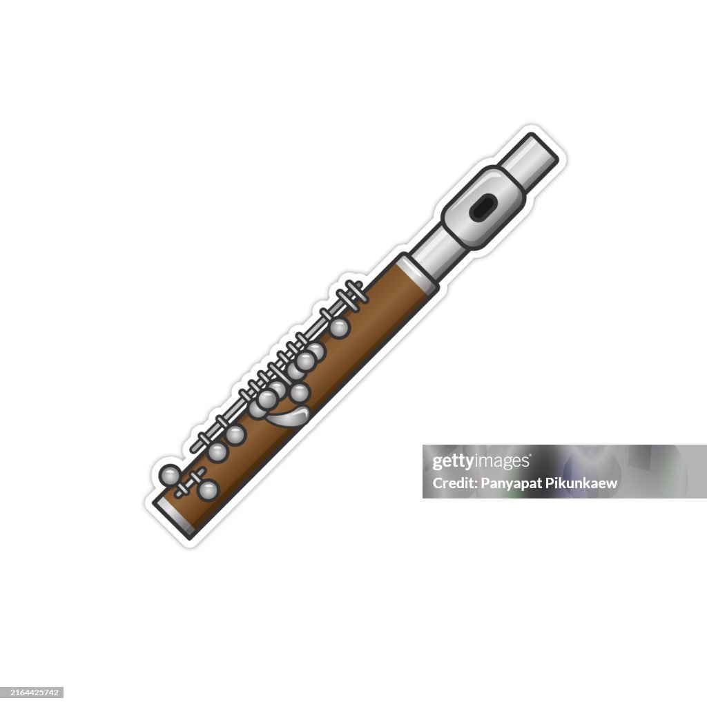 Ilustração vetorial do instrumento de sopro Piccolo deitado isolado no fundo branco