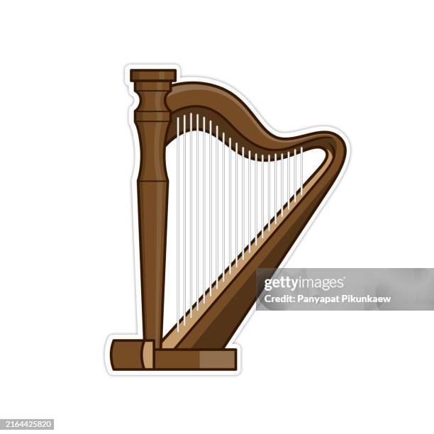 Harp Graphical Vector Illustration Of Wooden Harp Standing On White Background ...