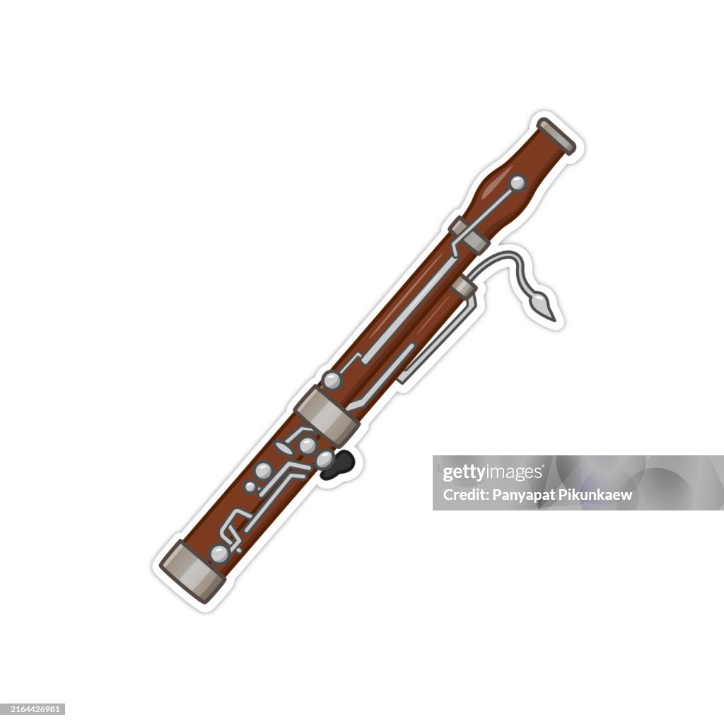 Vector illustration of Bassoon woodwind instrument lying isolated on white background