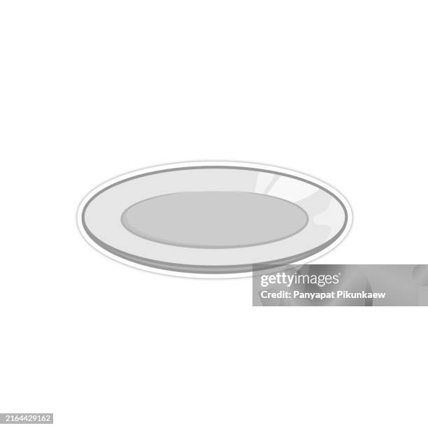 vector illustration of empty oval plate lying on white background. - empty plates on table stock illustrations
