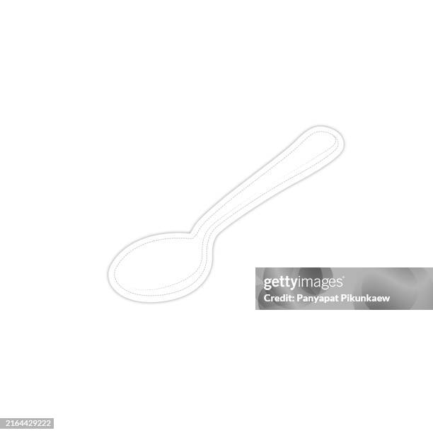 vector illustration of silver spoon lying diagonally with shadow on white background - baby spoon stock illustrations
