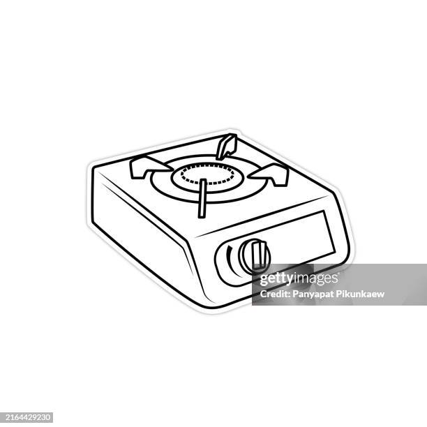 vector illustration of portable gas stove with one burner for camping - baby spoon stock illustrations