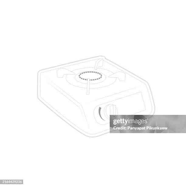 vector illustration of portable gas stove with one burner for camping - baby spoon stock illustrations