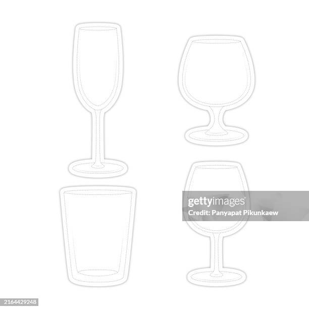 vector illustration of set of empty drinking glassware presenting different styles - networking event drinks stock illustrations