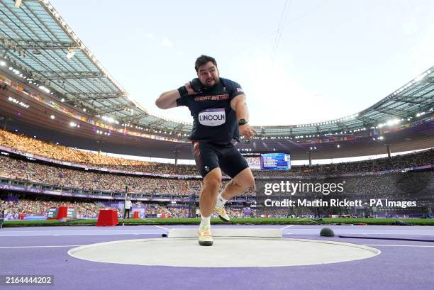 Great Britain's Scott Lincoln during the Men's Shot Put Qualification at the Stade de France on the seventh day of the 2024 Paris Olympic Games in...
