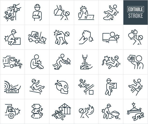 workplace injury thin line icons - editable stroke - safety icon editable stroke stock illustrations