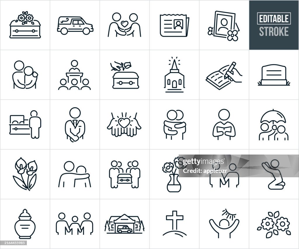 Funeral Thin Line Icons - Editable Stroke