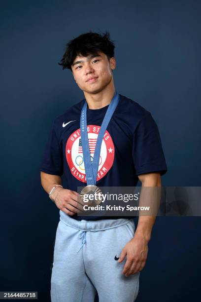 Olympian Asher Hong of Team United States poses on the Today Show Set on July 30, 2024 in Paris, France.