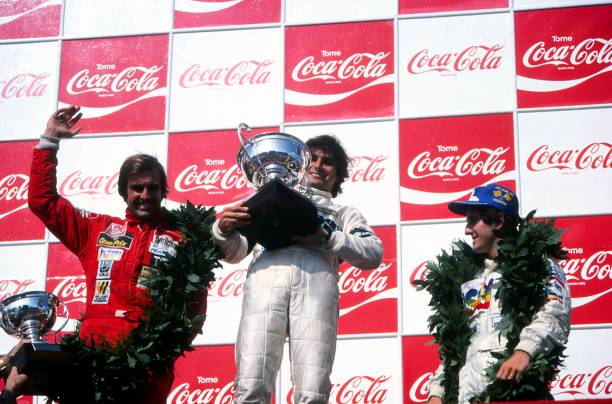 Argentine Grand Prix podium and results: 1st Nelson Piquet , Brabham, centre. 2nd Carlos Reutemann , Williams, left. 3rd Alain Prost , Renault,...