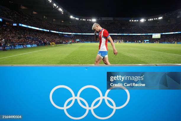 Julio Enciso of Team Paraguay is substituted off during the Men's group D match between Paraguay and Mali during the Olympic Games Paris 2024 at Parc...