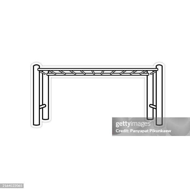 stockillustraties, clipart, cartoons en iconen met vector illustration of red monkey bars structure for children playing black and white drawing for children to learn to color according to the picture. - klimrek