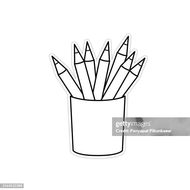 vector illustration of pencils standing in a cup on white background dot to dot line drawing for children to learn to draw lines along the dotted lines. - students playing instruments stock illustrations