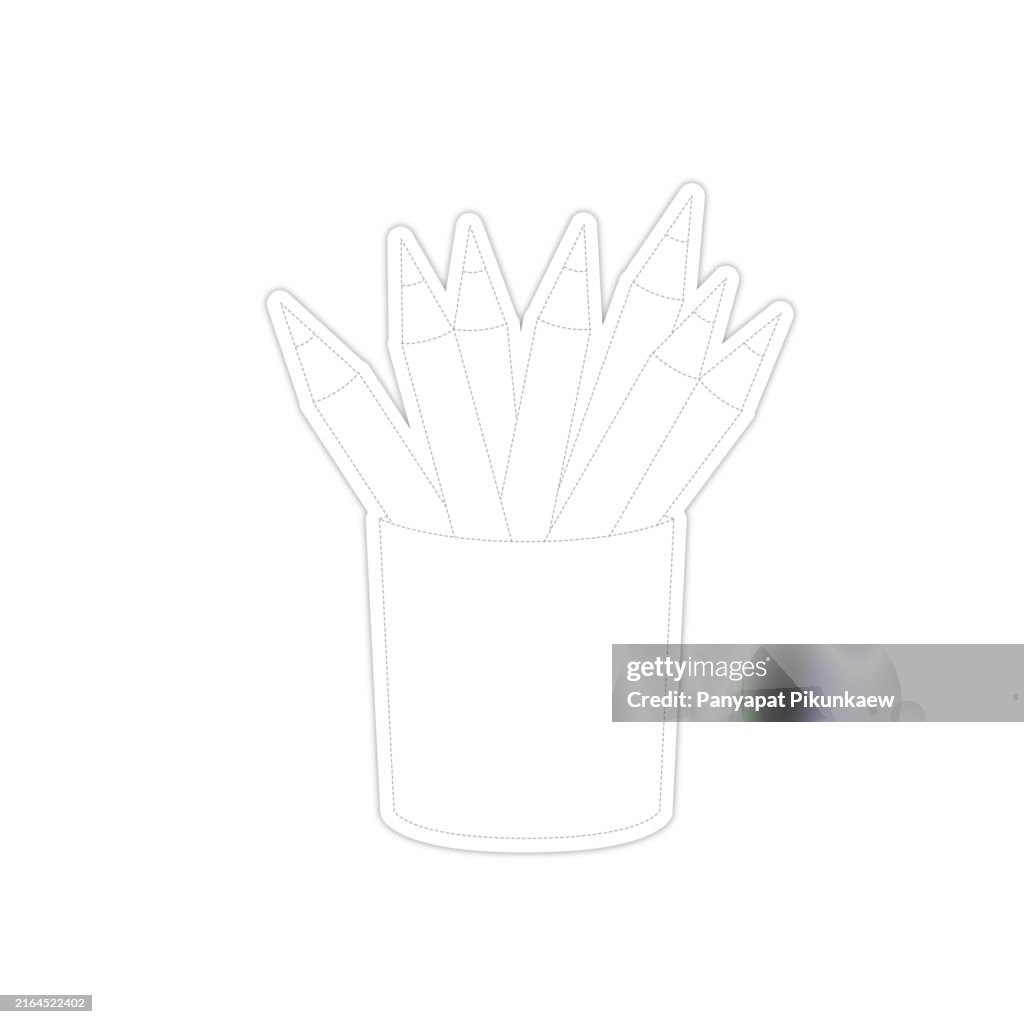 Vector illustration of Pencil drawing depicting pencils in a cup, minimalist illustration Dot to dot line drawing For children to learn to draw lines along the dotted lines.