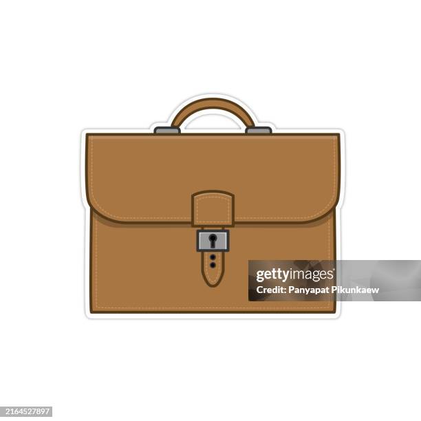 vector illustration of a classic brown leather briefcase is locked, suggesting important documents are inside and ready for a business meeting - case closed stock illustrations