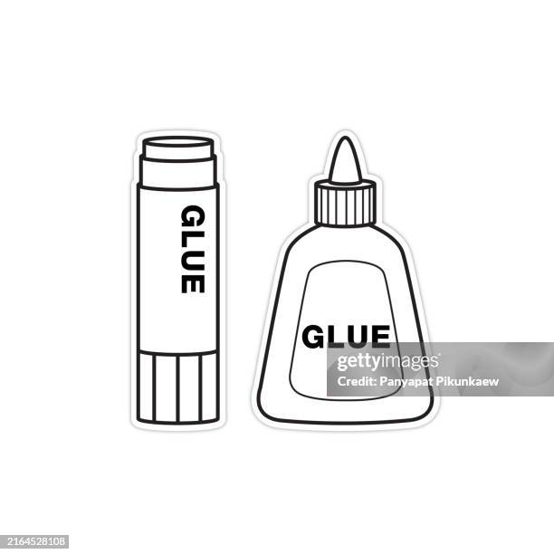 ilustrações de stock, clip art, desenhos animados e ícones de vector illustration of a glue stick and bottle are standing, providing a reliable adhesive solution for various crafting and diy projects - cola material de escritório