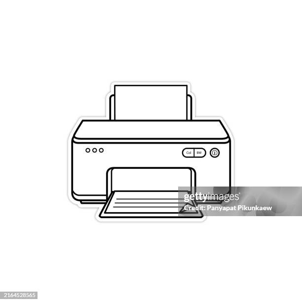 vector illustration of a modern home laser printer with the paper tray extended and a document being printed. - fax machine stock illustrations