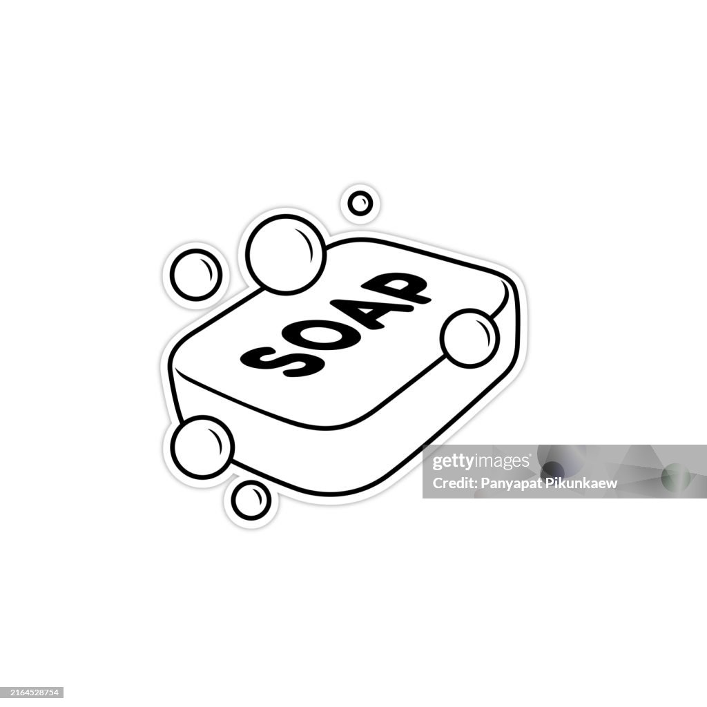 Vector illustration of A pink soap bar is floating surrounded by bubbles, representing the concept of hygiene and cleanliness