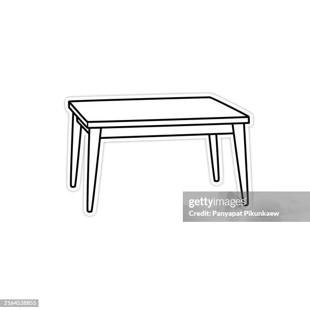 vector illustration of a simple sticker of a wooden table, perfect for projects related to home decor, furniture, or interior design - dining table stock illustrations