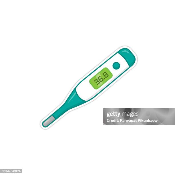 illustrations, cliparts, dessins animés et icônes de illustration vectorielle d’un thermomètre médical numérique affichant une température corporelle normale, essentiel dans les soins de santé pour surveiller les fièvres et les infections. - thermomètre à affichage digital