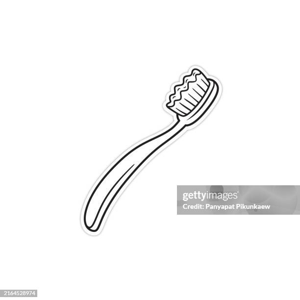 bildbanksillustrationer, clip art samt tecknat material och ikoner med vector illustration of cartoon sticker of a green toothbrush, perfect for promoting oral hygiene and dental care. - tandborste