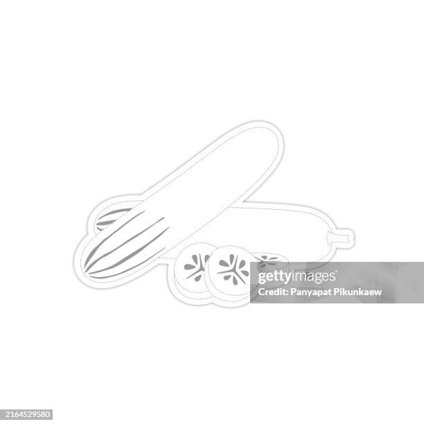 vector illustration of fresh green cucumbers lying on white background dot to dot line drawing for children to learn to draw lines along the dotted lines. - cucumber slices white background stock illustrations