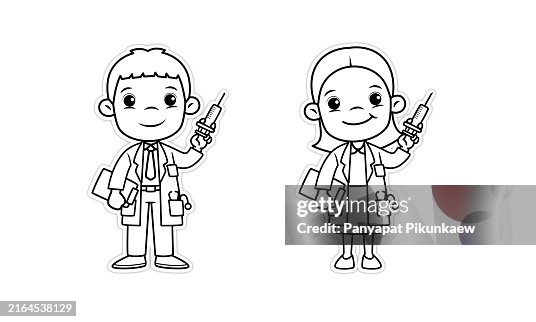 Vector illustration of Cartoon doctors holding syringes and medical charts Vector illustration of Cartoon doctors holding syringes and medical charts
