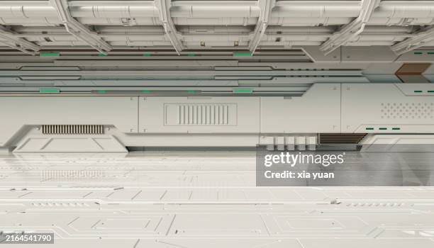 abstract corridor in futuristic sci-fi building - space environment simulation laboratory stock pictures, royalty-free photos & images