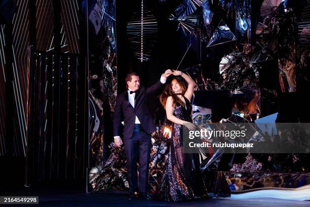 graduate parading with her father at graduation party - evening ball stock pictures, royalty-free photos & images