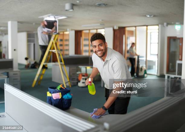happy commercial cleaning team - carpet cleaner machine stock pictures, royalty-free photos & images