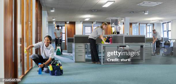 office deep clean team - cleaner stock pictures, royalty-free photos & images