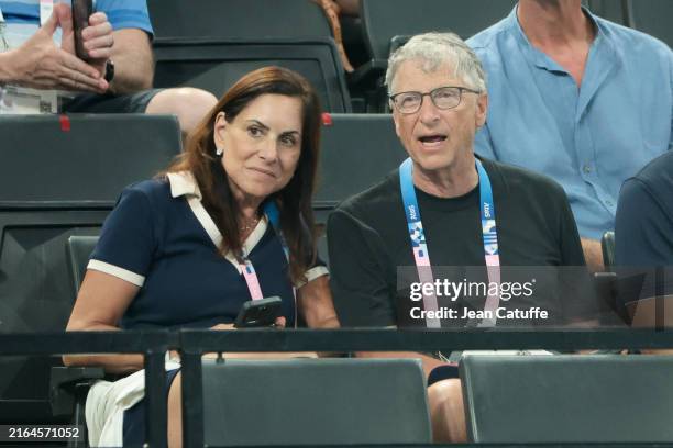 Bill Gates and Paula Hurd attend the Artistic Gymnastics Women's Team Final during day four of the Paris 2024 Olympic Games at the Paris Arena on...