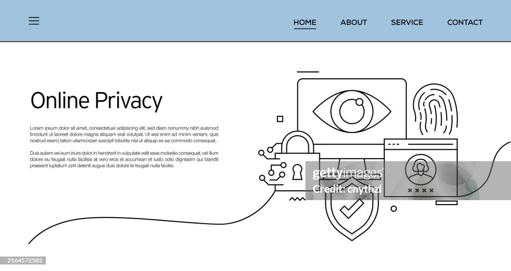 Vector Set of Illustration Online Privacy Concept. Line Art Style Background Design for Web Page, Banner, Poster, Print etc. Vector Illustration.