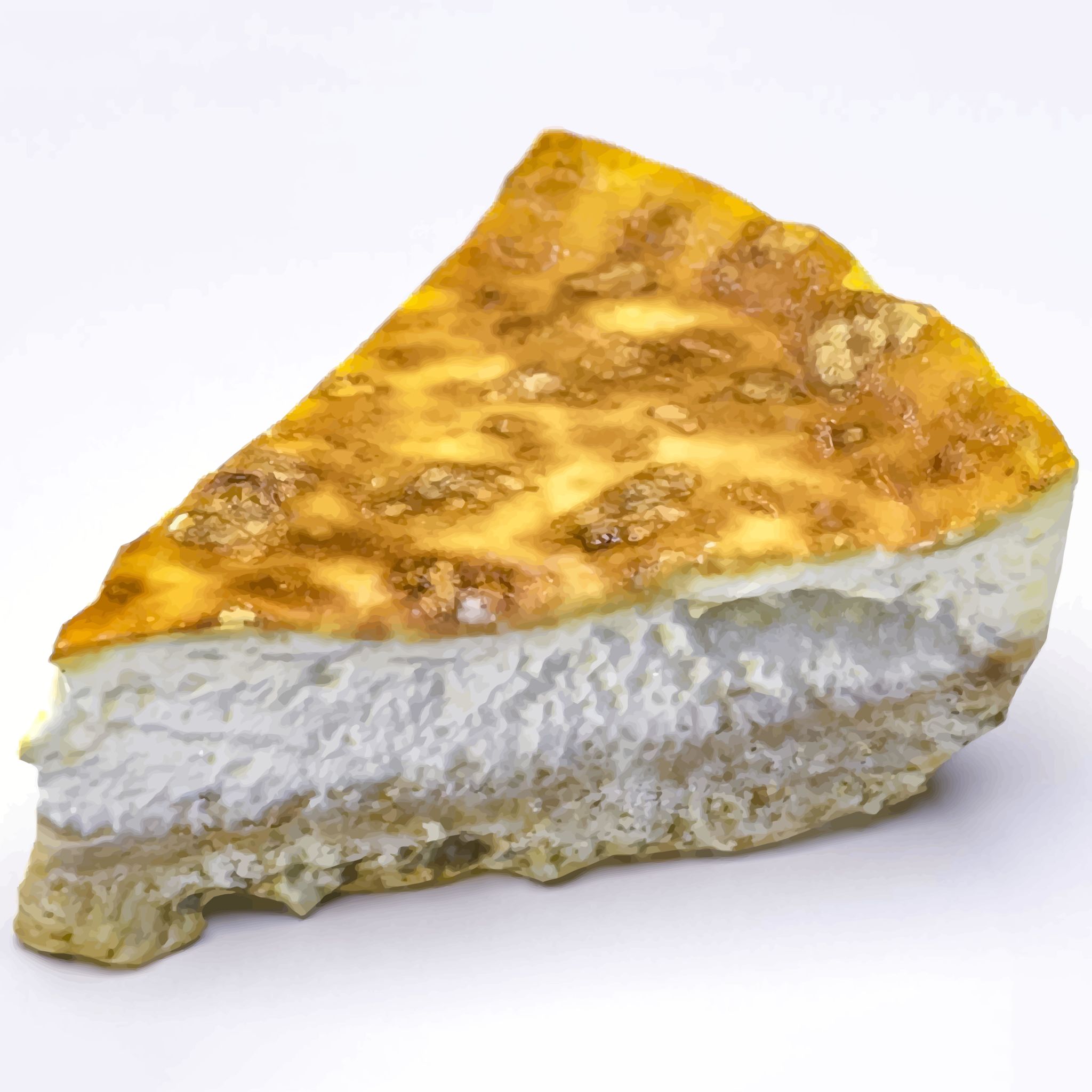 Treat your senses to the ultimate dessert experience with this stunning cheesecake illustration. The caramelized golden brown surface is perfectly toasted, boasting a satisfying crunch that gives way to a rich, creamy white cheese layer. The thin, crispy crust adds a delightful textural element, making this illustration a true showstopper. Perfect for foodies, bakers, and anyone with a sweet tooth, this mouthwatering design is sure to satisfy your cravings