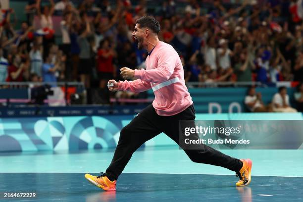 Remi Desbonnet of Team France celebrates during the Men's Preliminary Round Group B match between France and Egypt on day five of the Olympic Games...