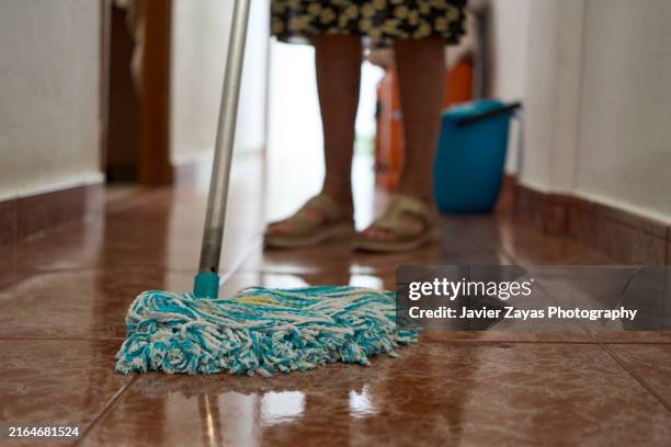 mature women cleaning floor in apartment - parte inferior imagens e fotografias de stock
