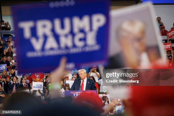 Former US President Donald Trump delivers remarks during a campaign event in Atlanta, Georgia, US, on Saturday, Aug. 3, 2024. Trump said he is...