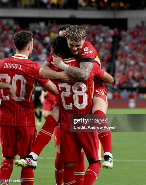 Fabio Carvalho of Liverpool celebrates after scoring the second goal during the pre-season friendly match between Arsenal FC and Liverpool FC at...