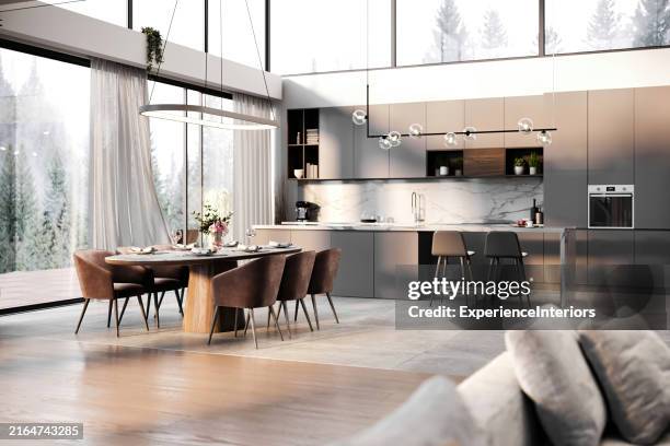 Modern Villa Dining Room And Kitchen Interior High-Res Stock Photo ...