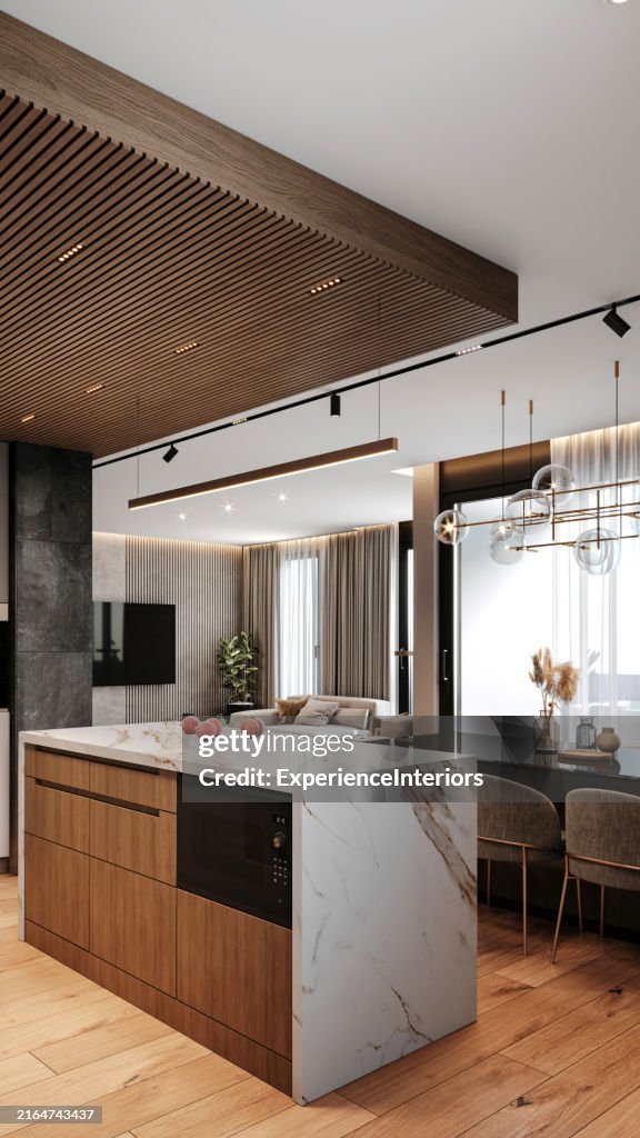 Kitchen island in modern apartmemt interior