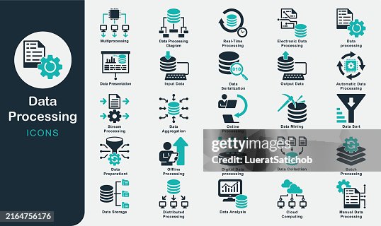 Data Processing solid icons collection.Batch Processing, Real-TimeProcessing, Multiprocessing, Output, Input, Data Storage, Manual Data, Cloud Computing, Distributed, Electronic Data, Digital Data Data Processing solid icons collection.Batch Processing, Real-TimeProcessing, Multiprocessing, Output, Input, Data Storage, Manual Data, Cloud Computing, Distributed, Electronic Data, Digital Data
