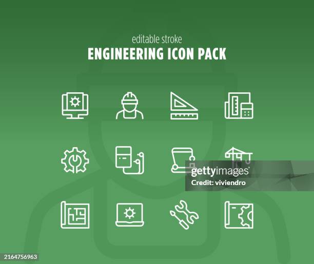 engineering line icon set. editable stroke. pixel perfect. - architect desk stock illustrations