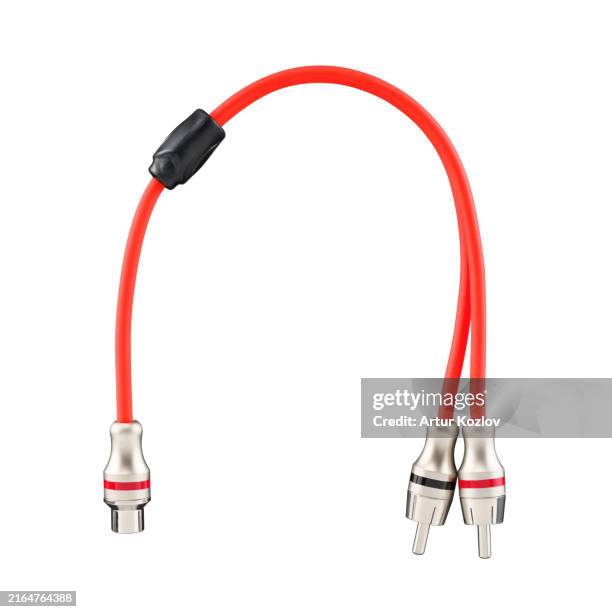 interconnect audio, video cable. cable in red pvc insulation. connecting cable. sound technology. electronics. isolate on white background. - rca stock pictures, royalty-free photos & images