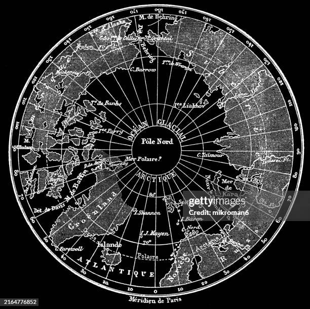old engraved map of north polar regions - africa border stock pictures, royalty-free photos & images