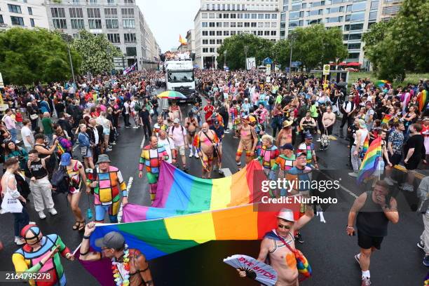 People are attending the Christopher Street Day in Berlin, Germany, on July 27, 2024.